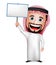 3D Realistic Saudi Arab Man Cartoon Character Holding Blank Placard