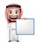 3D Realistic Saudi Arab Man Cartoon Character Holding Blank White Board