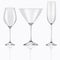 3d realistic set of empty glasses goblets for martini, champagne, cocktails, wine isolated on white background.