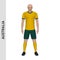 3D realistic soccer player mockup. Australia Football Team Kit template