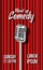 3D realistic standing vintage microphone illustration with red curtain for stand up comedy show