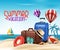 3D Realistic Summer Vacation Poster Design with Bags