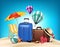 3D Realistic Summer Vacation Poster Design with Bags