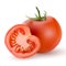 3d realistic Tomato and slice isolated on on white background