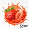 3d realistic transparent isolated vector, peeled strawberry fruit in a splash of juice with drops, edible handmade mesh