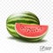 3d realistic transparent isolated vector, whole and half juicy watermelon