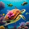 3D Realistic Turtle Underwater Colorful Fish And Sea Creatures