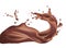 3d realistic twisted dark chocolate milk splash with drops. Iso