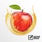 3D Realistic vector apple in a transparent splash of juice. Editable handmade mesh