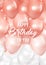 3d realistic vector balloon background. Pastel colors from rose to white. Decorative template for birthday card. Minimal