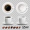 3d realistic vector cup of black espresso or americano coffee, top view, side view