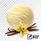 3d Realistic vector vanilla ice cream scoops vanilla flower and sticks