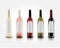 3d realistic vector wine bottles on white background with empty labels for your design and logo. Mockup for presentation