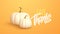 3d realistic white gold pumpkin isolated on orange background. Thanksgiving background with pumpkins and Give Thanks