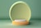 3D Realistic Yellow and White Podium Steps Stand with Soft Green Oval Backdrop