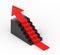 3D red arrow climbing up over a black staircase. 3d-rendering