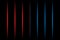 3d red and blue vertical fading neon light elements on black background. Futuristic abstract pattern.