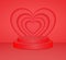 3d red cylinder podium minimal studio heart wall background. Abstract 3d geometric