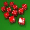 3d Red dice on green background