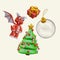 3D red dragon, decorated Christmas tree, gift, giant empty transparent ball