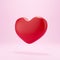 3d Red heart on pink background. heart icon, like and love 3d render illustration