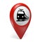 3D red map pointer icon with a train symbol for railway stations