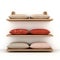 3d Red And Orange Pillows On Wood Shelves - Naturalistic Textures