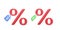 3D red percentage icon with blue and green price tag