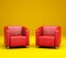 3D Red Sofas On Yellow Background