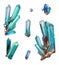 3d render, abstract aquamarine blue crystals, faceted gem, geology nugget minerals collection,  isolated clip art