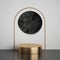 3d render, abstract art deco geometric background, black marble round niche with arch on white wall, gold stage, fashion podium,