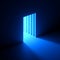 3d render, abstract background, blue neon light going out of the hole in the wall. Square window, cave, open door, portal.