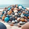 3d render, abstract background with colorful pebble stones on the beach Generative AI