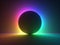 3d render, abstract background with colorful vibrant neon light behind the black ball. Eclipse concept