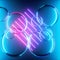 3d render, abstract background with glass balls and glowing laser lines, translucent bubbles and pink blue neon light