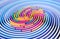 3D render abstract background of stylized fingerprint of smooth lines of spline gradient multicolor waves with dof.