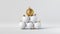 3d render, abstract best concept. Gold glass ball ornament on top of the pile of white balls. Holiday statistics, business