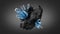 3d render, abstract black background with blue crystals growing on black rock