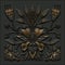 3d render, abstract black gold vintage floral background, medieval botanical pattern, forged metallic tile, ancient ironwork,