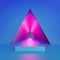 3d render, abstract blue background, pink neon light inside triangular tunnel, portal inside modern minimal room, performance