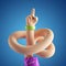 3d render, abstract cartoon character flexible boneless hand, funny body part concept, finger up pointing gesture,