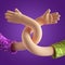 3d render abstract cartoon character flexible hands interacting, funny boneless body parts, friendly handshake