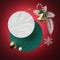 3d render. Abstract Christmas background. Blank round banner, copy space. Marble texture, polka dot pattern. Festive ornaments,