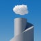 3d render, abstract cloudscape on a sunny day, white cloud levitates above the spiral concrete stairs, blue sky. Modern minimal