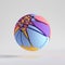 3d render, abstract colorful random mosaic pieces, broken ball, cracked sphere surface. Blue red yellow violet elements.