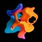 3d render, abstract colorful unusual layered curvy shape, isolated on black background. Creative wallpaper