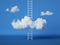 3d render, abstract concept, ladder and white clouds isolated on blue background.