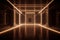 3d render abstract dark room with beige and orange neon lights and copy space, AI generated