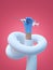 3d render, abstract doctor cartoon character flexible boneless hand wears blue latex glove, holds syringe with vaccine isolated