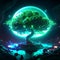 3d render, abstract fantasy landscape with a tree and a moon Generative AI